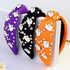 Halloween Beaded Ghost Wide Headband